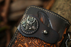 Cool Leather Japanese Samurai Tooled Biker Wallet Handmade Chain Wallet for Men