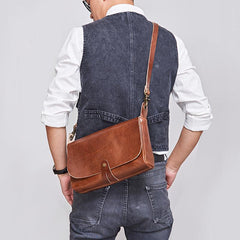 Cool Leather Mens Small Side Bag Leather Courier Bags Messenger Bags Side Bag for Men - imessengerbags