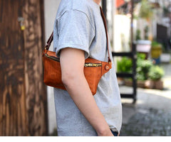 Cool Light Brown Leather Men Chest Bag Waist Bag Tan Fanny Pack Hip Bag Bum Pack For Men - imessengerbags