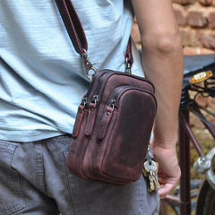 Cool Mens Leather Barrel Belt Pouch Mini Shoulder Bag Waist Bag Belt Phone Holster For Men