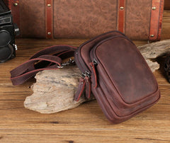 Cool Mens Leather Barrel Belt Pouch Mini Shoulder Bag Waist Bag Belt Phone Holster For Men