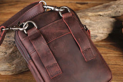 Cool Mens Leather Barrel Belt Pouch Mini Shoulder Bag Waist Bag Belt Phone Holster For Men