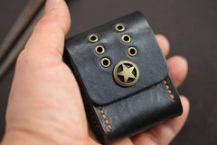 Cool Texas Star Black Leather Mens Zippo Lighter Cases Standard Zippo Lighter Holder Belt Loop For Men