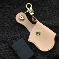 Cool Beige Keychain Leather Mens Zippo Lighter Cases With Belt Clip Lighter Holders For Men