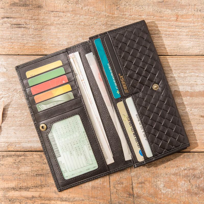 Cool Black Braided Leather Mens Long Wallet Long Wallet for Men - imessengerbags