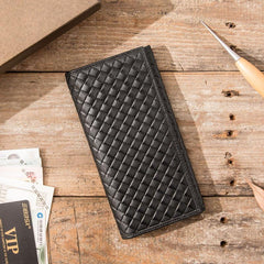 Cool Black Braided Leather Mens Long Wallet Long Wallet for Men - imessengerbags