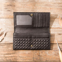 Cool Black Braided Leather Mens Long Wallet Long Wallet for Men - imessengerbags