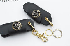 Cool Black Leather Biker Skull Car Key Holder Portable Motorcycle Key Holder For Men - imessengerbags