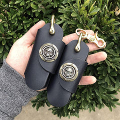 Cool Black Leather Biker Skull Car Key Holder Portable Motorcycle Key Holder For Men - imessengerbags