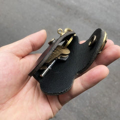 Cool Black Leather Biker Skull Car Key Holder Portable Motorcycle Key Holder For Men - imessengerbags