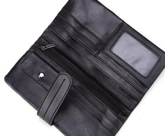 Cool Black Mens Leather Long Wallet Bifold Long Wallet for Men - imessengerbags