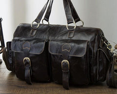 Cool Black Coffee Leather Men Barrel Overnight Bags Travel Bags Weekender Bags For Men