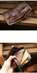 Cool Brown Leather Mens billfold Wallet Bifold SMall Wallet Black Front Pocket Wallet For Men - imessengerbags