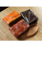Cool Brown Leather Mens billfold Wallet Bifold SMall Wallet Black Front Pocket Wallet For Men - imessengerbags
