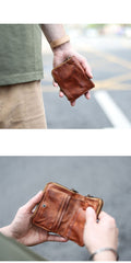 Cool Brown Leather Mens billfold Wallet Bifold SMall Wallet Black Front Pocket Wallet For Men - imessengerbags