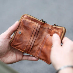 Cool Brown Leather Mens billfold Wallet Bifold SMall Wallet Black Front Pocket Wallet For Men