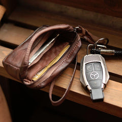 Cool Black Leather Mens Card billfold Wallet Coin Purse Wirstlet Zipper Small Wallet For Men - imessengerbags