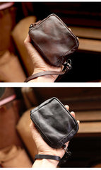 Cool Black Leather Mens Card billfold Wallet Coin Purse Wirstlet Zipper Small Wallet For Men