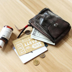 Cool Brown Leather Mens Card billfold Wallet Coin Holder Black Change Pouch For Men - imessengerbags