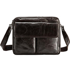 Cool Black Leather Mens Messenger Bag Vintage Shoulder Bag for Men