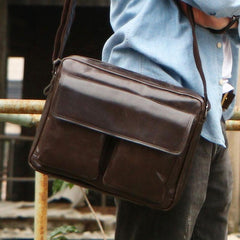 Cool Black Leather Mens Messenger Bag Vintage Shoulder Bag for Men