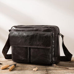 Cool Black Leather Mens Messenger Bag Vintage Shoulder Bag for Men