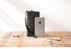 Cool Black Leather Mens Long Wallet Zipper Clutch Wallet Long Wallet Phone Bag Wristlet Wallet for Men - imessengerbags