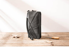 Cool Black Leather Mens Long Wallet Zipper Clutch Wallet Long Wallet Phone Bag Wristlet Wallet for Men - imessengerbags