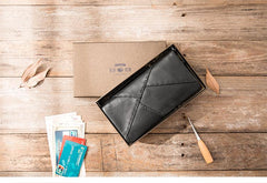 Cool Black Leather Mens Long Wallet Zipper Clutch Wallet Long Wallet Phone Bag Wristlet Wallet for Men - imessengerbags