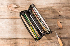 Cool Black Leather Mens Zipper Clutch Wallet Long Wallet Black Cell Phone Long Wallet for Men - imessengerbags