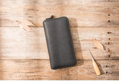 Cool Black Leather Mens Zipper Clutch Wallet Long Wallet Black Cell Phone Long Wallet for Men - imessengerbags