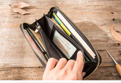 Cool Black Leather Mens Zipper Clutch Wallet Long Wallet Black Cell Phone Long Wallet for Men - imessengerbags