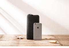 Cool Black Leather Mens Zipper Clutch Wallet Long Wallet Black Cell Phone Long Wallet for Men - imessengerbags