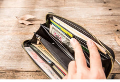 Cool Black Leather Mens Zipper Clutch Wallet Long Wallet Black Cell Phone Long Wallet for Men - imessengerbags