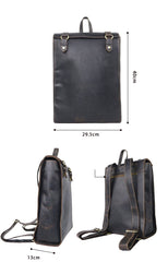 Cool Black Leather Mens Travel Backpack Work Handbag 14 inches Work Backpack For Men - imessengerbags