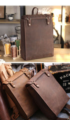 Cool Black Leather Mens Travel Backpack Work Handbag 14 inches Work Backpack For Men - imessengerbags