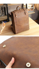 Cool Black Leather Mens Travel Backpack Work Handbag 14 inches Work Backpack For Men - imessengerbags