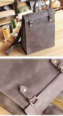Cool Black Leather Mens Travel Backpack Work Handbag 14 inches Work Backpack For Men - imessengerbags