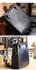 Cool Black Leather Mens Travel Backpack Work Handbag 14 inches Work Backpack For Men - imessengerbags
