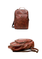 Cool Camel Leather Mens Travel Black Backpack Work 14 inches Brown Work Backpack For Men - imessengerbags