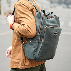 Cool Camel Leather Mens Travel Black Backpack Work 14 inches Brown Work Backpack For Men - imessengerbags