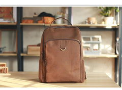 Cool Camel Leather Mens Travel Black Backpack Work 14 inches Brown Work Backpack For Men - imessengerbags