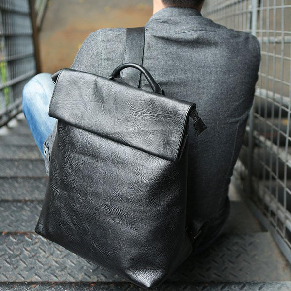Cool Black Mens Leather Backpack Travel Backpacks Laptop Backpack for men - imessengerbags