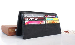 Cool Black Mens Leather Bifold Long Wallet Phone Soft Leather Long Wallet for Men
