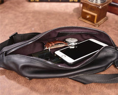 Cool Black Mens Leather One Shoulder Backpack Chest Bag Sling Bag Sling Crossbody Bag For Men - imessengerbags