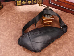 Cool Black Mens Leather One Shoulder Backpack Chest Bag Sling Bag Sling Crossbody Bag For Men - imessengerbags