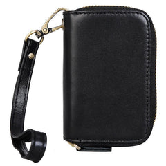 Cool Black Mens Double Zipper Leather Car Key Wallet Key Holder Change Holder For Men - imessengerbags