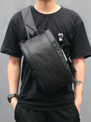 Cool Black Oxford Cloth PVC Men's Sling Bag Chest Bag One Shoulder Backpack For Men