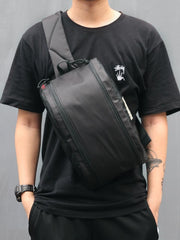 Cool Black Oxford Cloth PVC Men's Sling Bag Chest Bag One Shoulder Backpack For Men - imessengerbags