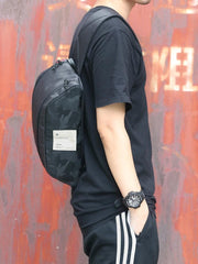 Cool Black Oxford Cloth PVC Men's Sling Bag Chest Bag One Shoulder Backpack For Men